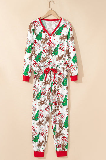 White Christmas Pattern Button V-Neck Pyjamas - Loungewear & Sleepwear/Loungewear