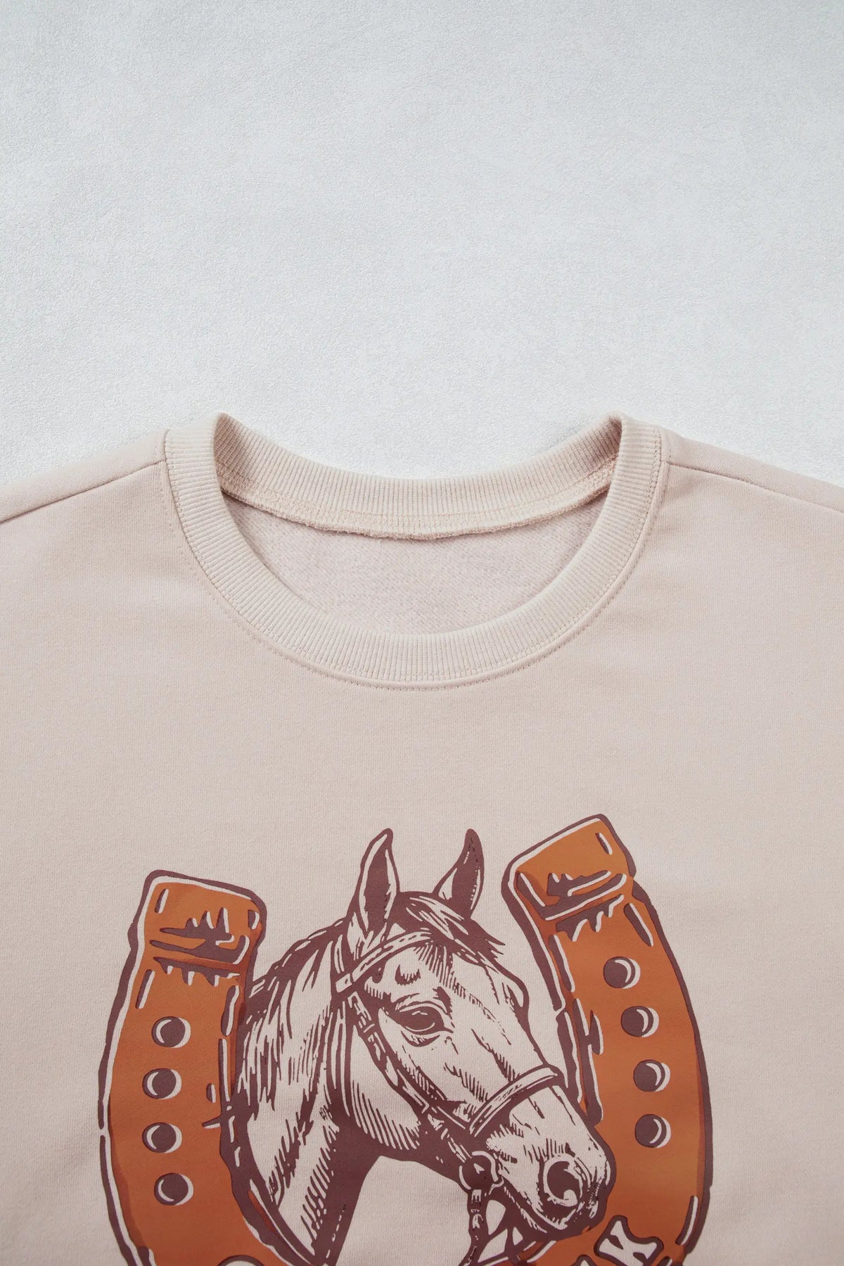 GOOD LUCK Western Horse Print Oversized Pullover Sweatshirt – Beige
