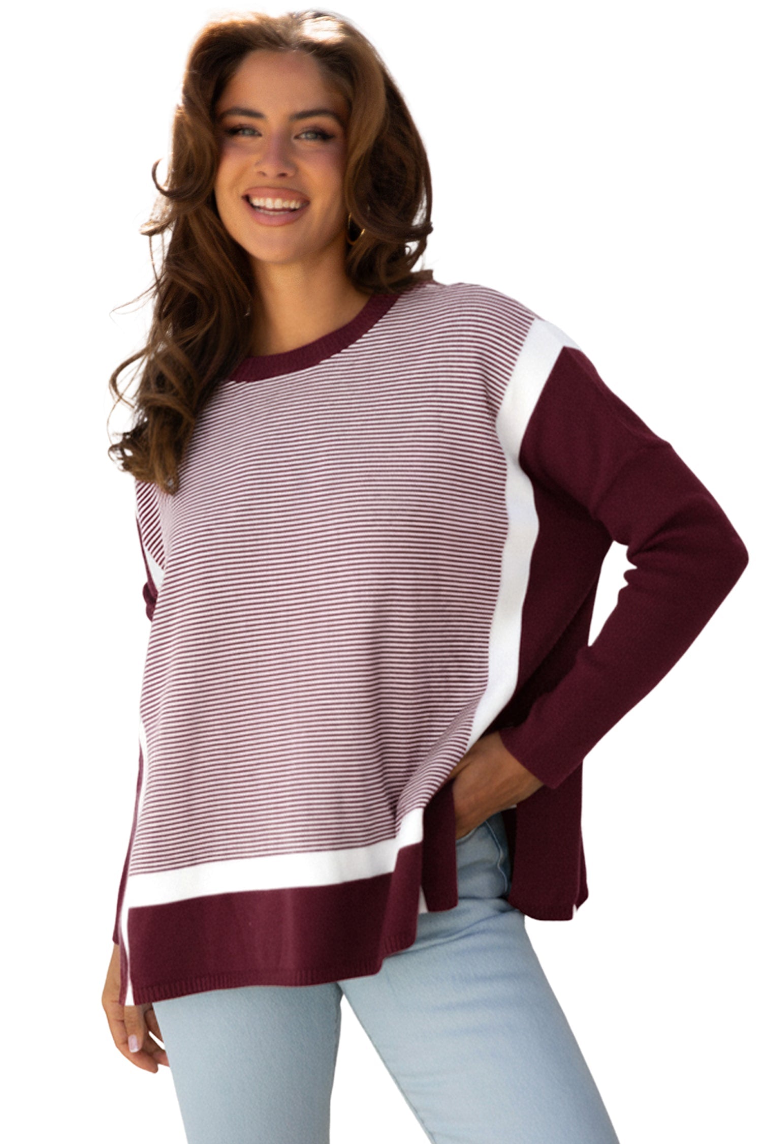Striped Dolman Oversize Tunic Sweater - eAura