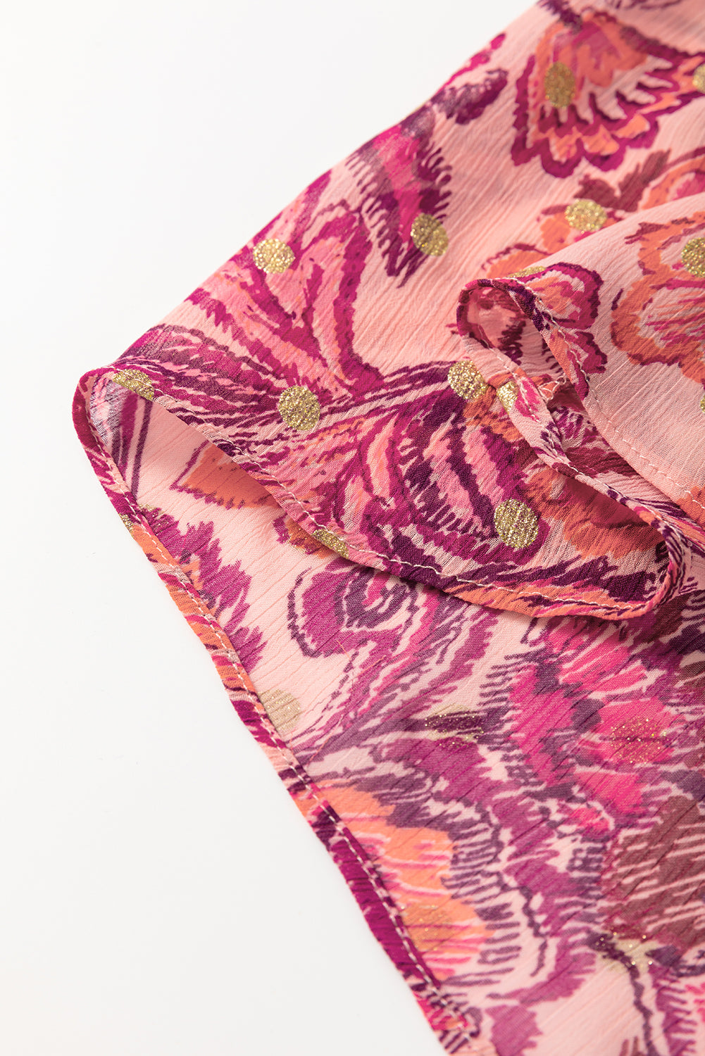 Red Floral Print Ruffled Puff Short Sleeve Blouse eAura