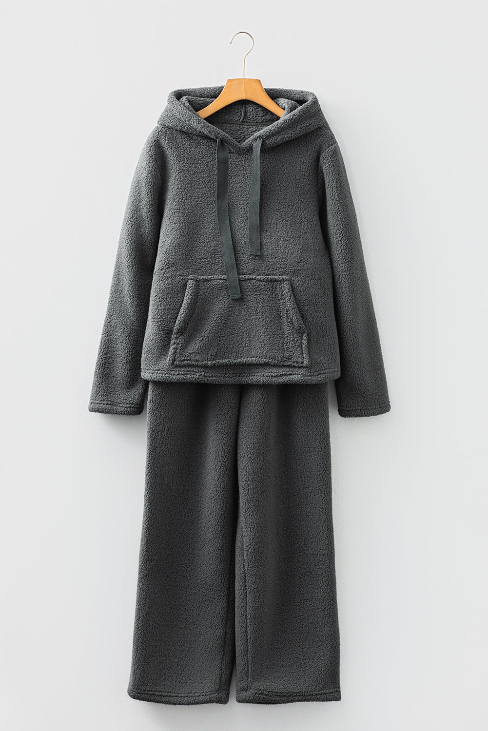Grey Fuzzy Drawstring Hoodie Loungewear Co-ord Set - eAura