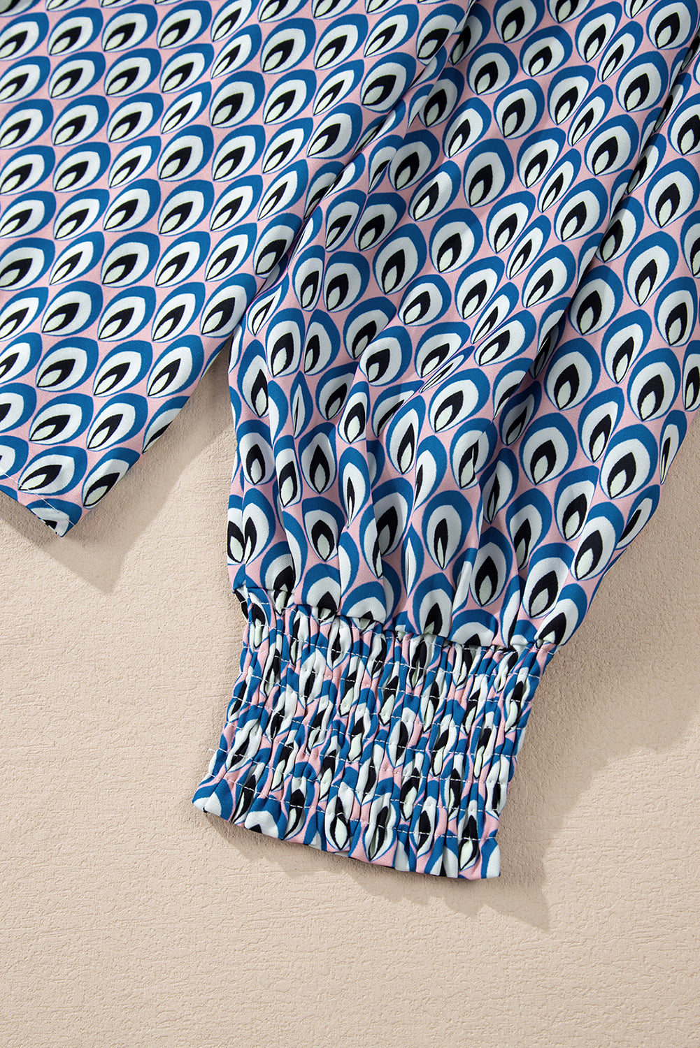 Abstract Print Shirred Cuff Buttoned Oversized Shirt – Blue