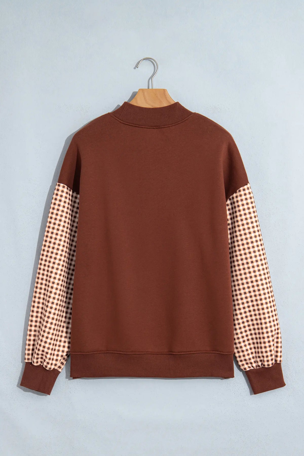 Plaid Sleeve Colourblock Loose Tunic Sweatshirt – Fiery Red