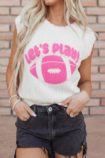 Lets Play Rugby Pattern Textured Knit Casual Shift Sweater Vest – White