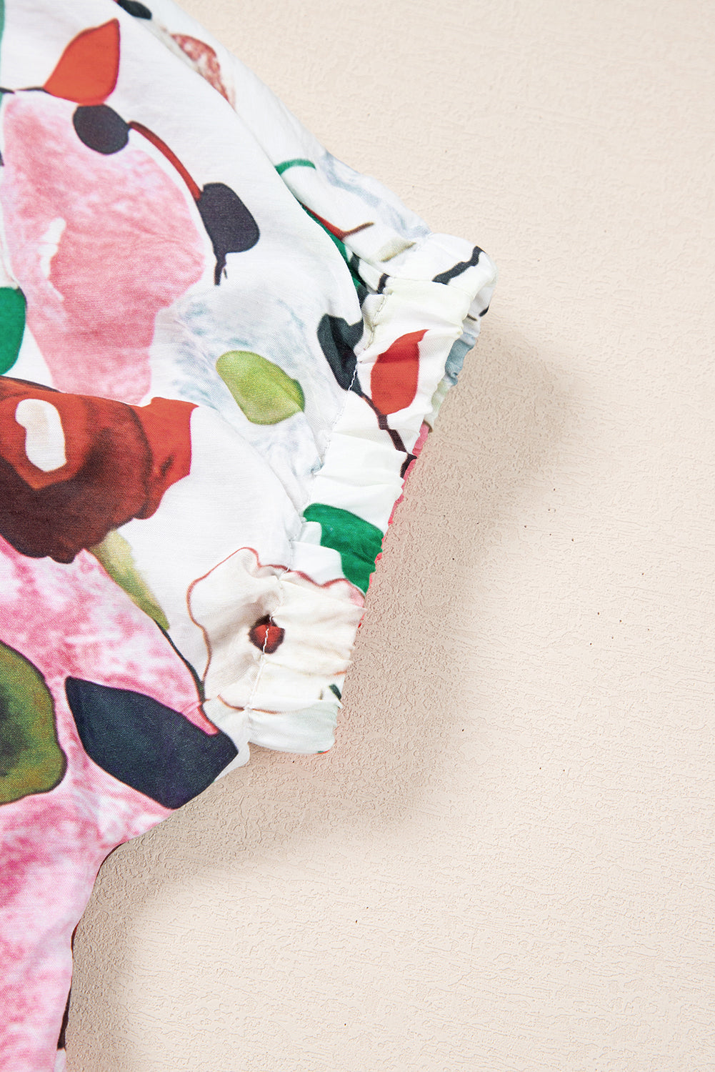 Pink Floral Print Slit V Neck Short Sleeve Blouse eAura