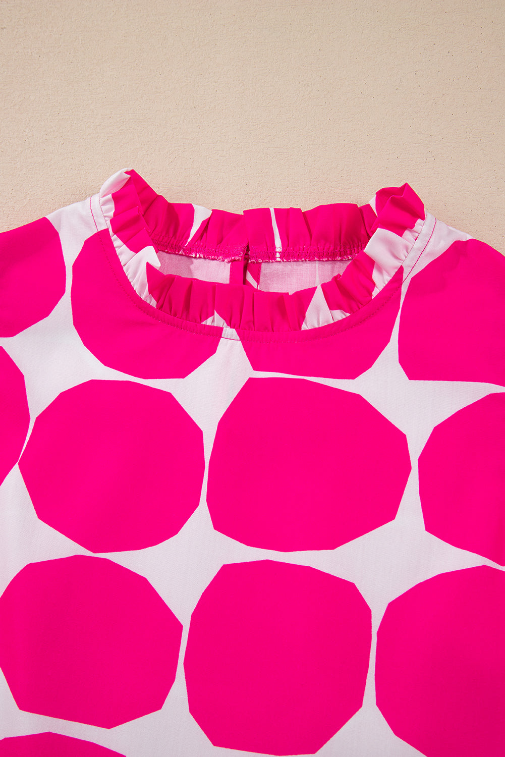 Rose Bubblegum Pattern Frilled Collar Flutter Sleeve Top eAura