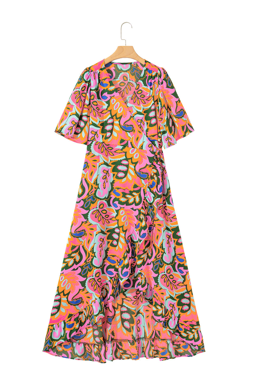 Summer Plant Print V-Neck Ruffled Maxi Dress BB Fashion Outlet