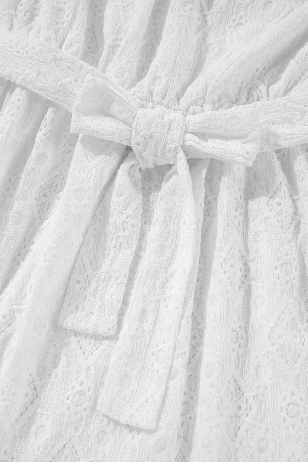 White Lace Sleeveless Knot Hollow Out Back Tied Waist Mini Dress eAura