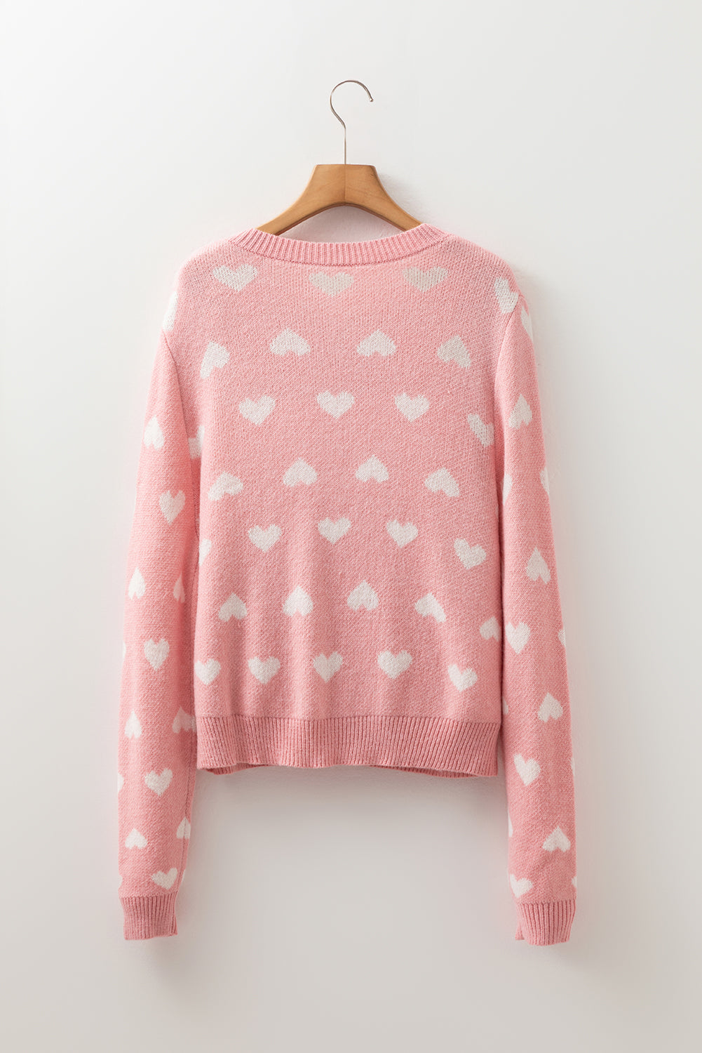 Light Pink Heart Pattern Button Front Cardigan Sweater eAura