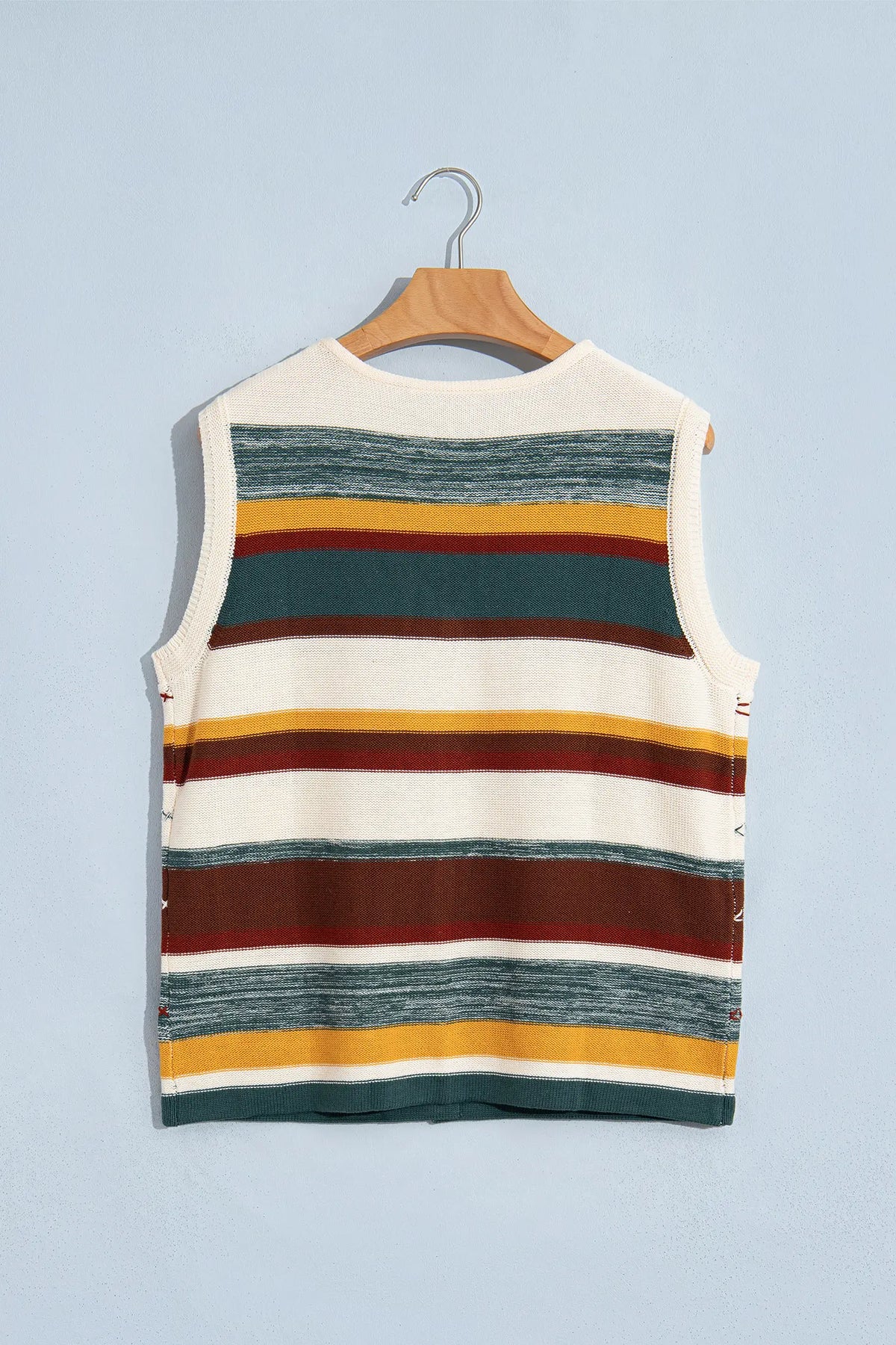 Striped Button Front Sleeveless Knit Regular Fit Sweater Vest – Multicolour