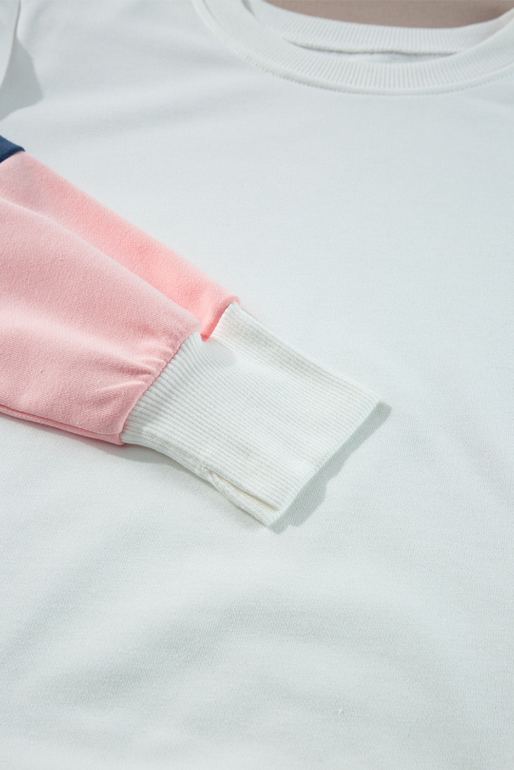 White Color Block Sleeve Ribbed Trim Long Sleeve Top BBs