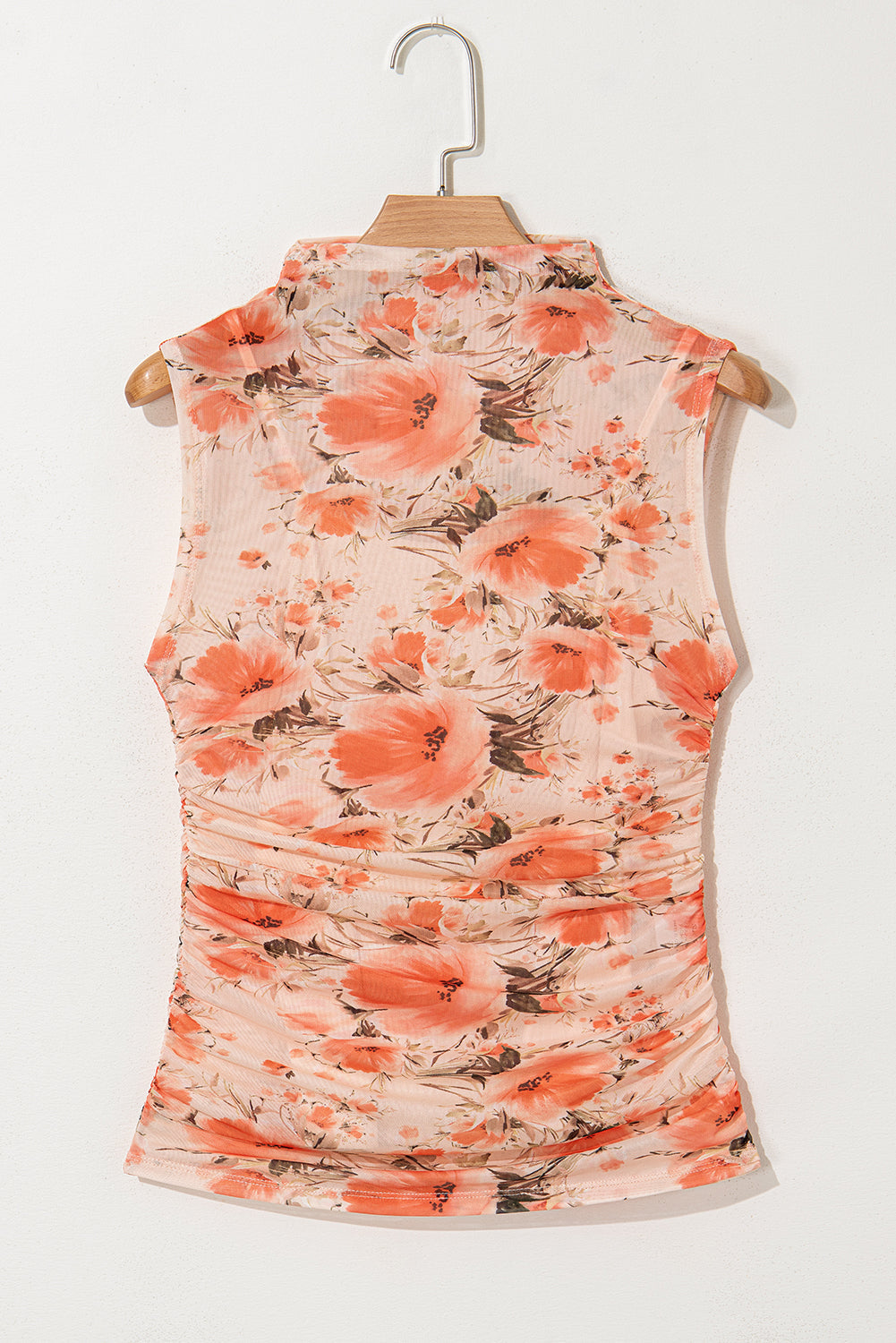 Red Mesh Floral Printed Slim Fit Tank Top eAura