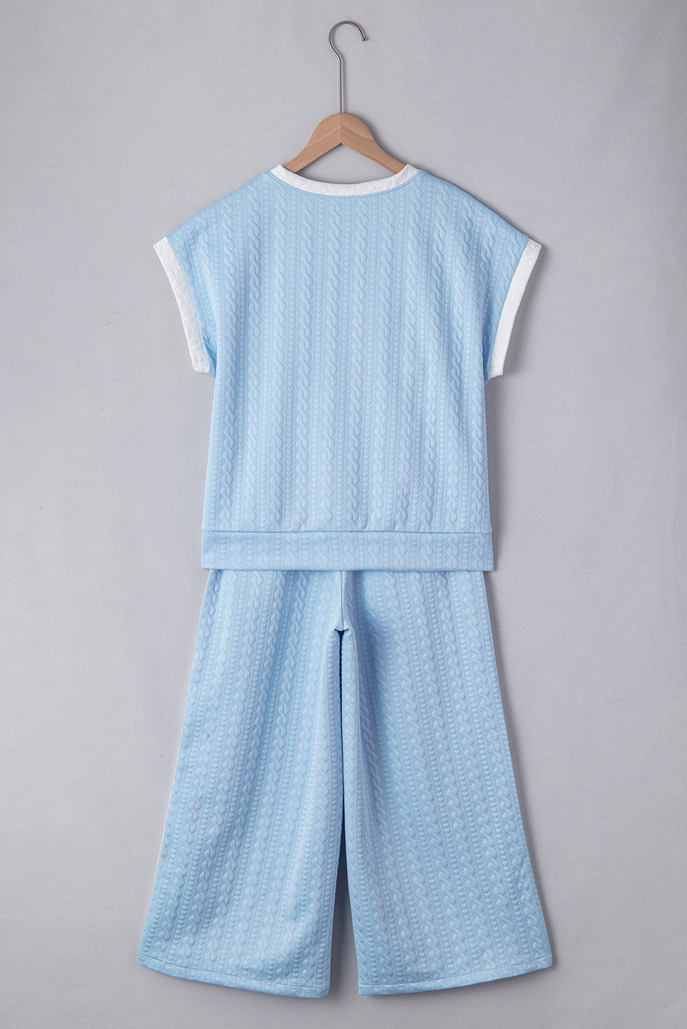 Beau Blue Textured Colourblock Edge Tank Top High Waist Trousers Set eAura