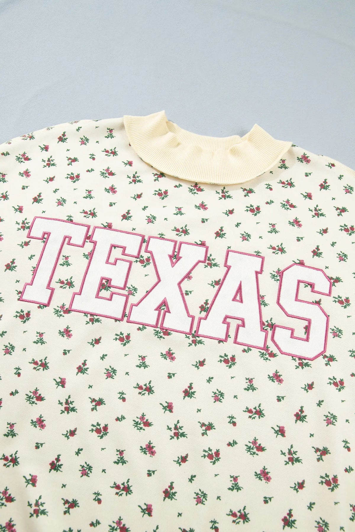 Floral Print Stand Neck Long Sleeve Slogan Sweatshirt – Beige