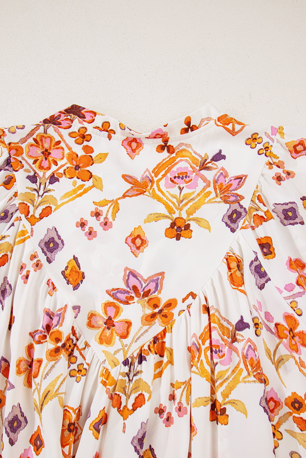 Apricot Floral Geometric Print Ruffled Trim Flutter Sleeve Mini Dress eAura