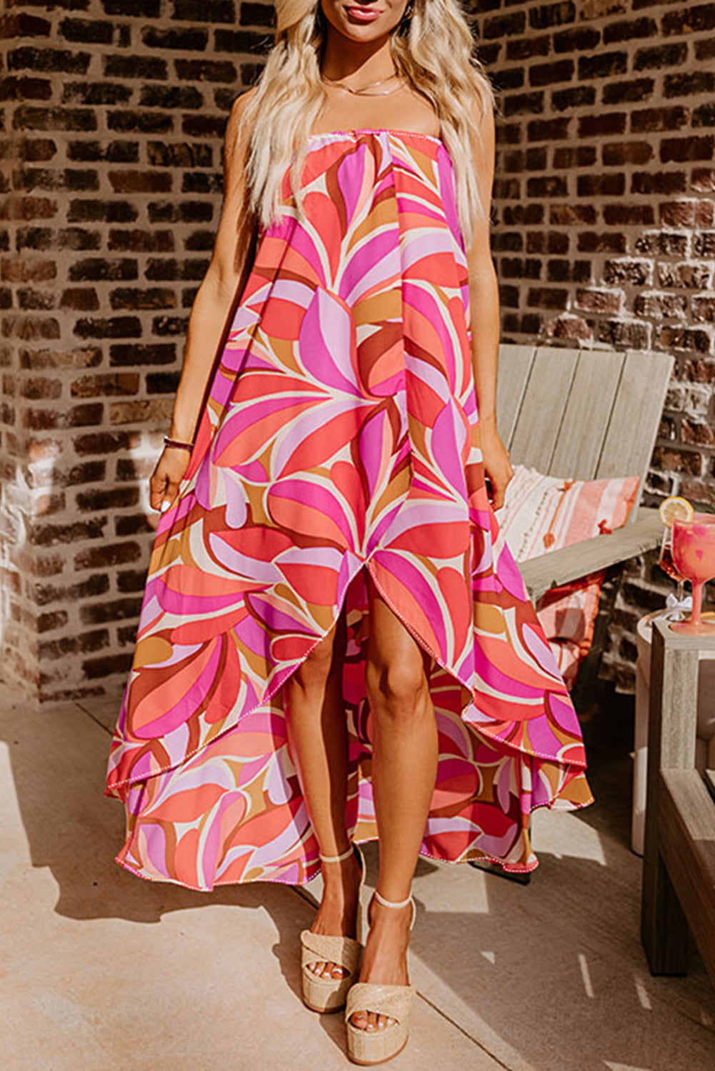 Rose Floral High Low Bandeau Vacay Dress eAura