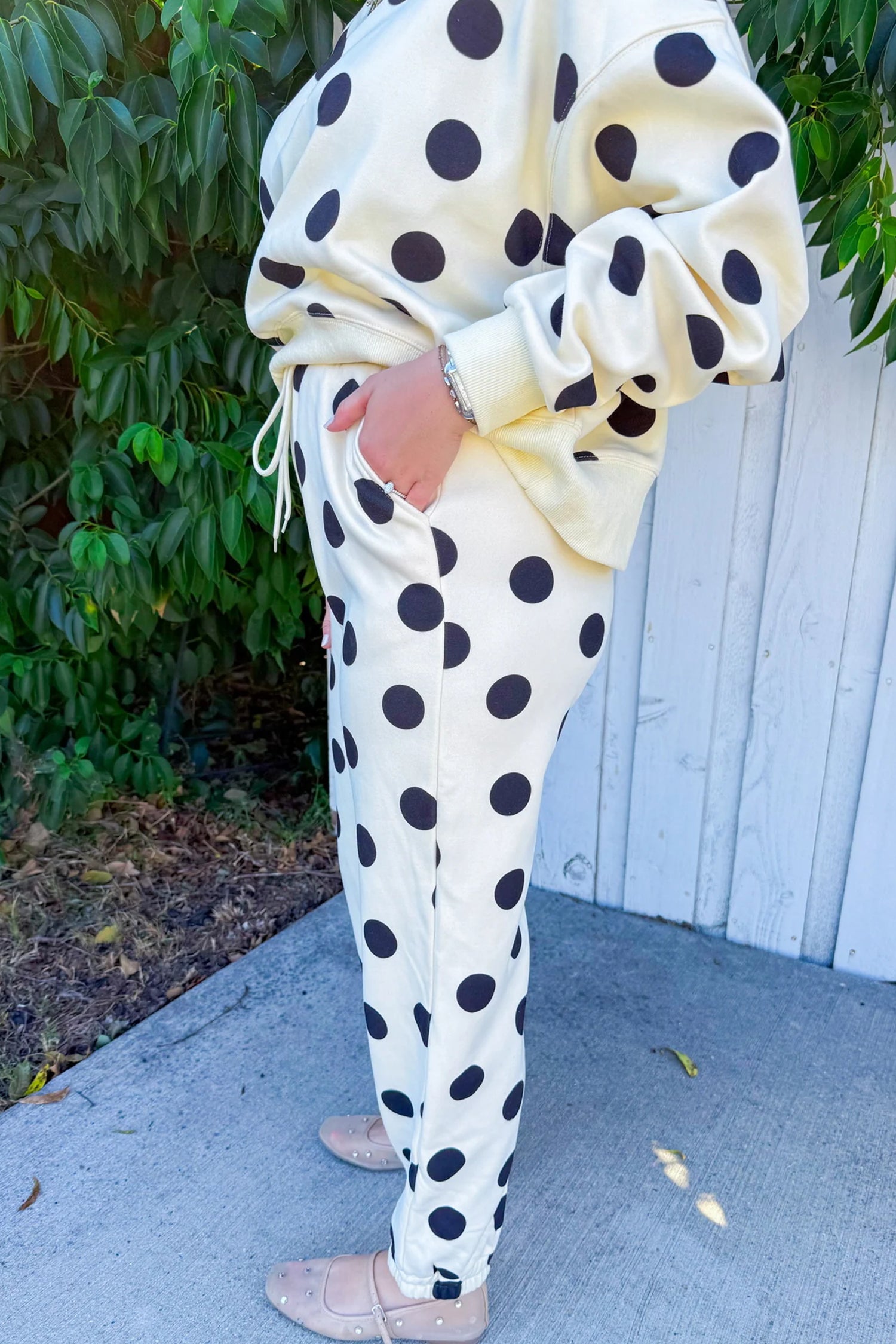 Polka Dot Print Drop Shoulder Pullover Drawstring Jogger Pant Co-ord Set