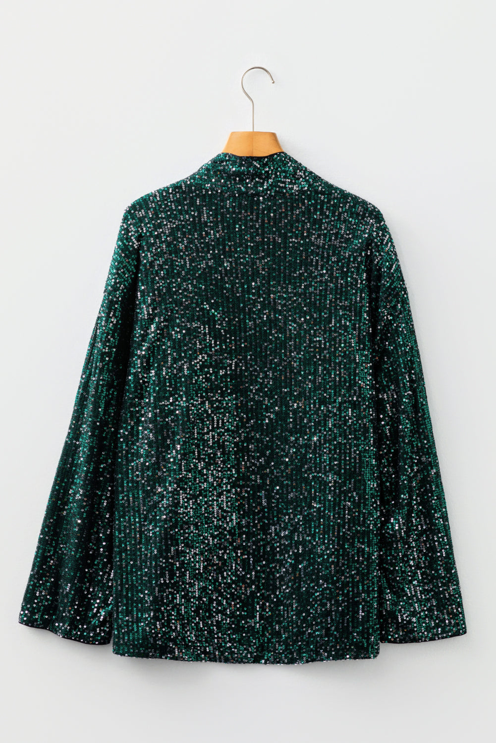 Green Glitter Sequin Open Front Long Sleeve Cardigan - eAura