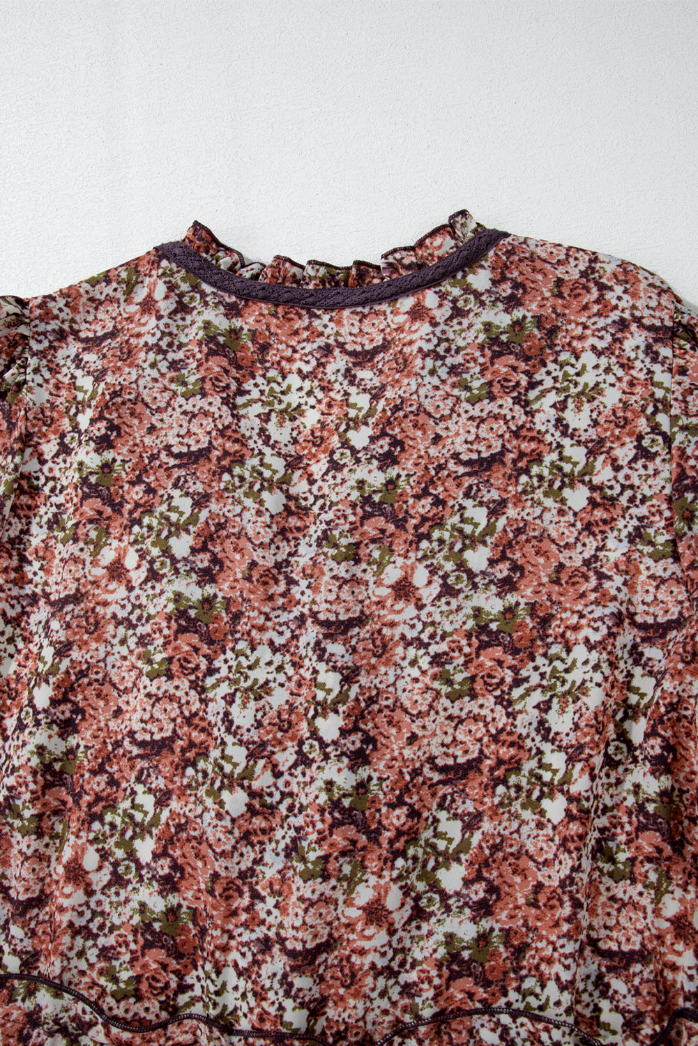 Brown Floral Print Split Front Tiered Frilled V Neck Midi Dress eAura