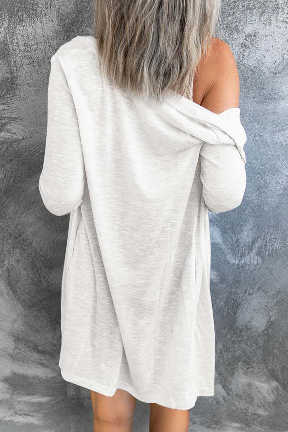 White Solid Colour Open-Front Buttons Cardigan eAura