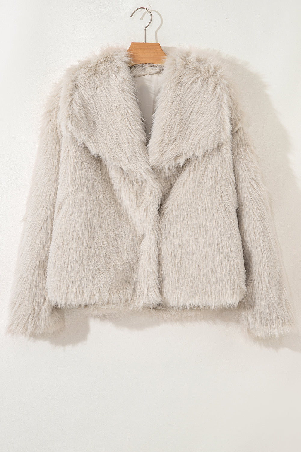 Cream Long Sleeve Thick Faux Fur Coat - eAura