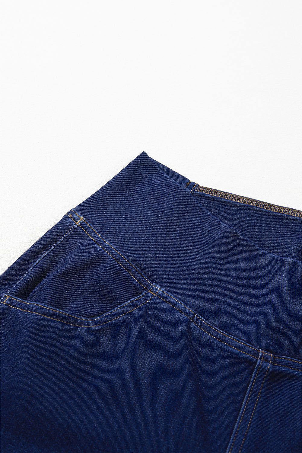 Dusk Blue Solid Crossed Waist High Elastic Fit Flare Jeans Beagle Boutique Fashion Outlet
