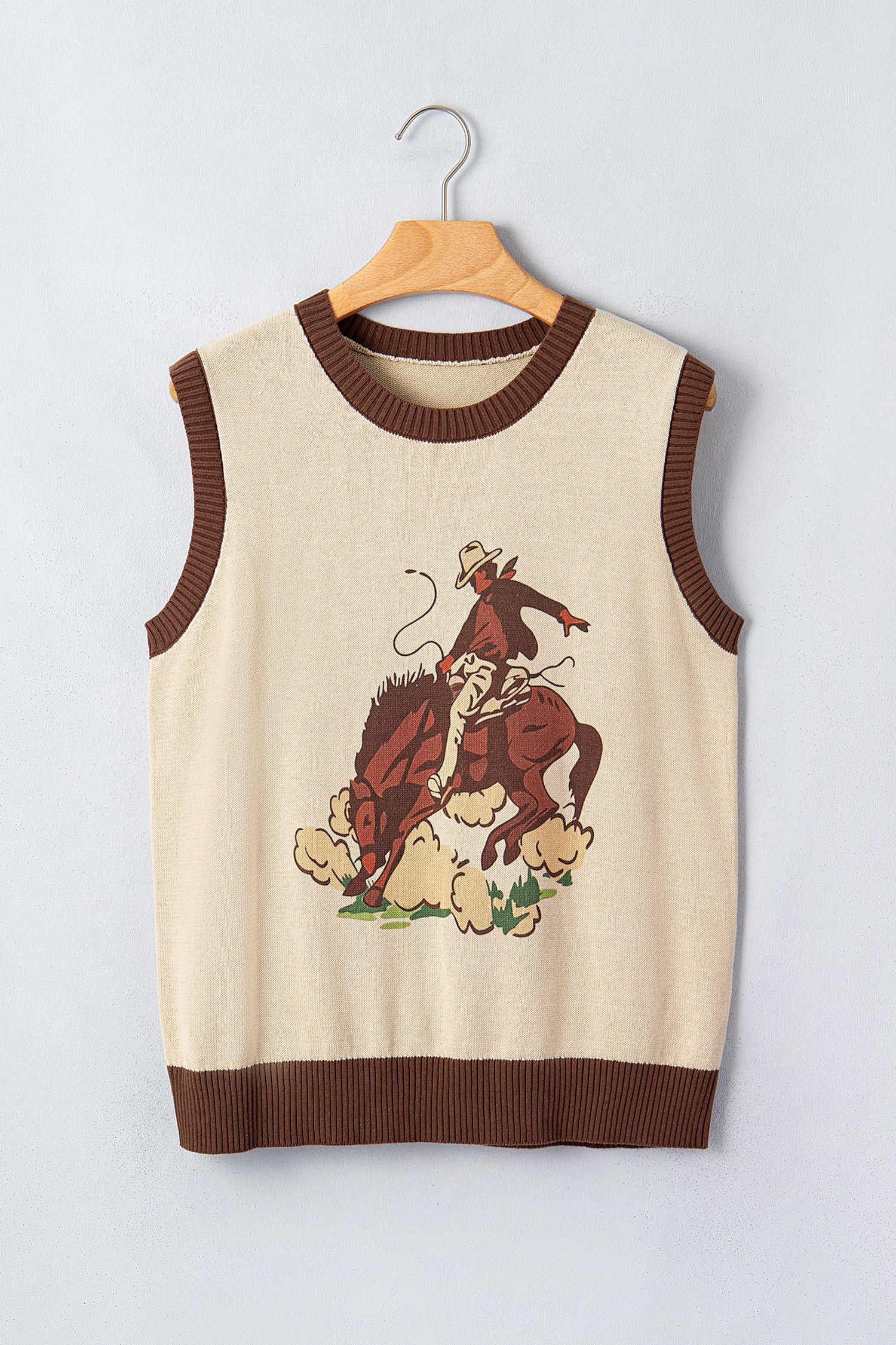 Western Print Colorblock Sleeveless Knit Vest Regular Length – Khaki