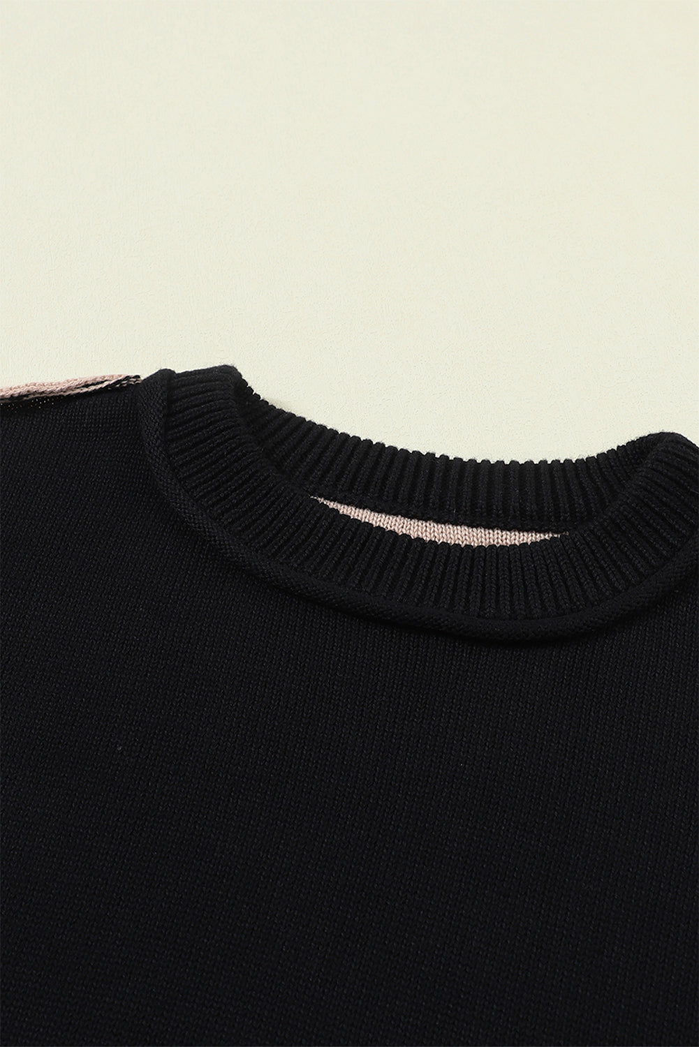 Pink Colourblock Bishop Sleeve Ribbed Trim Sweater eAura