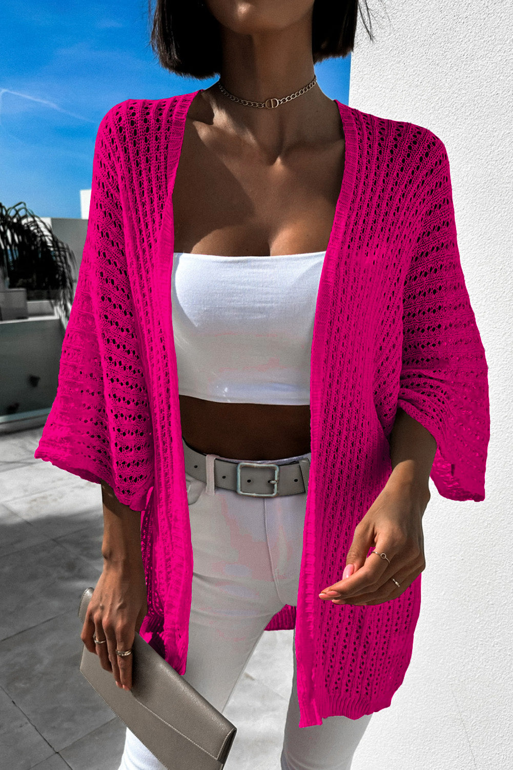 Black Hollow-out Bracelet Sleeve Knit Cardigan eAura