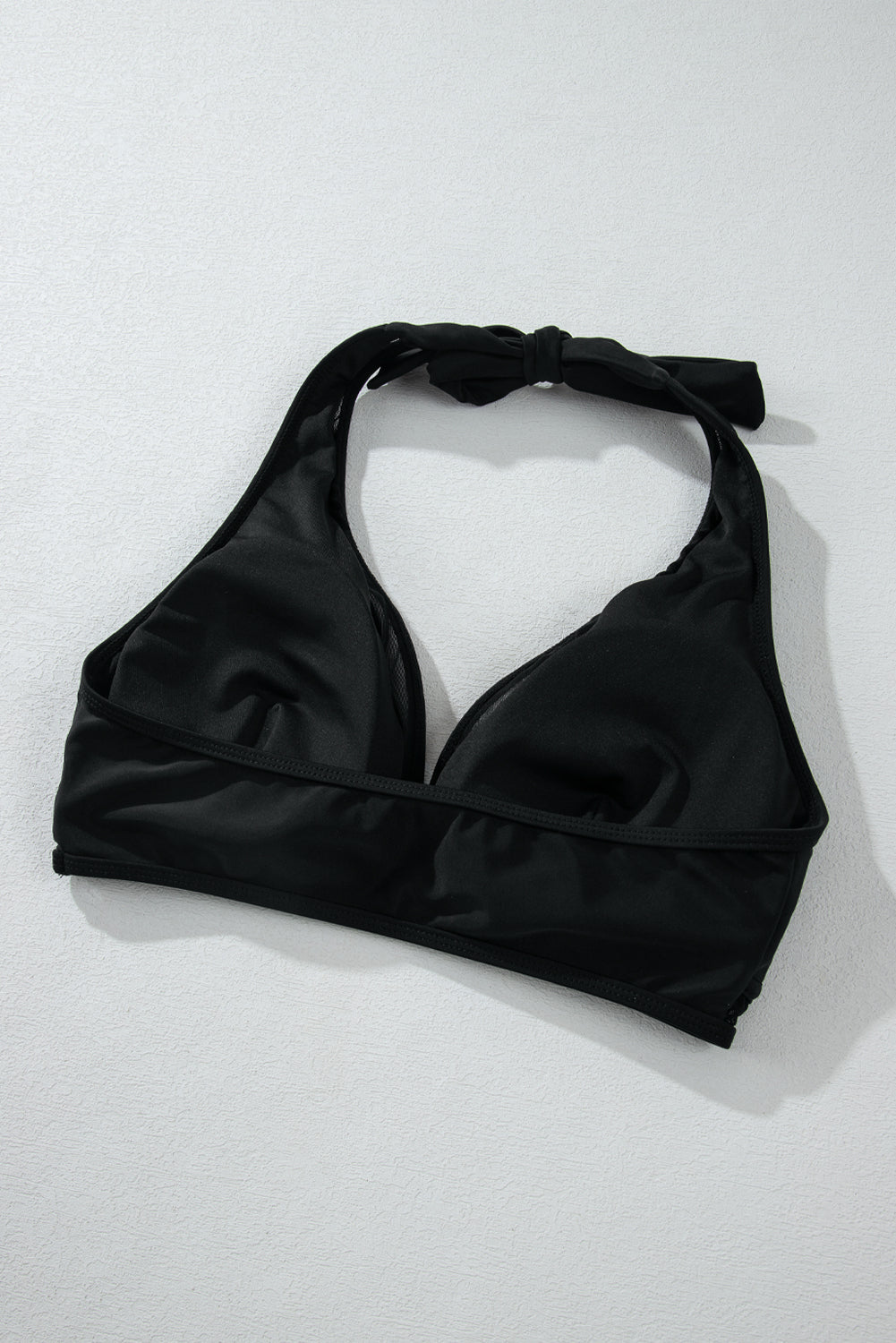 Black Sheer Mesh Edged Halter V Neck Push Up Bikini eAura