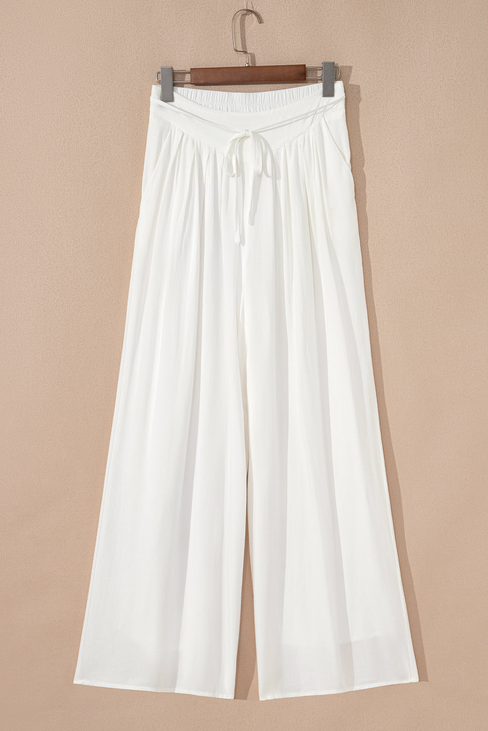 White Pleated Wide Leg Casual Trousers eAura