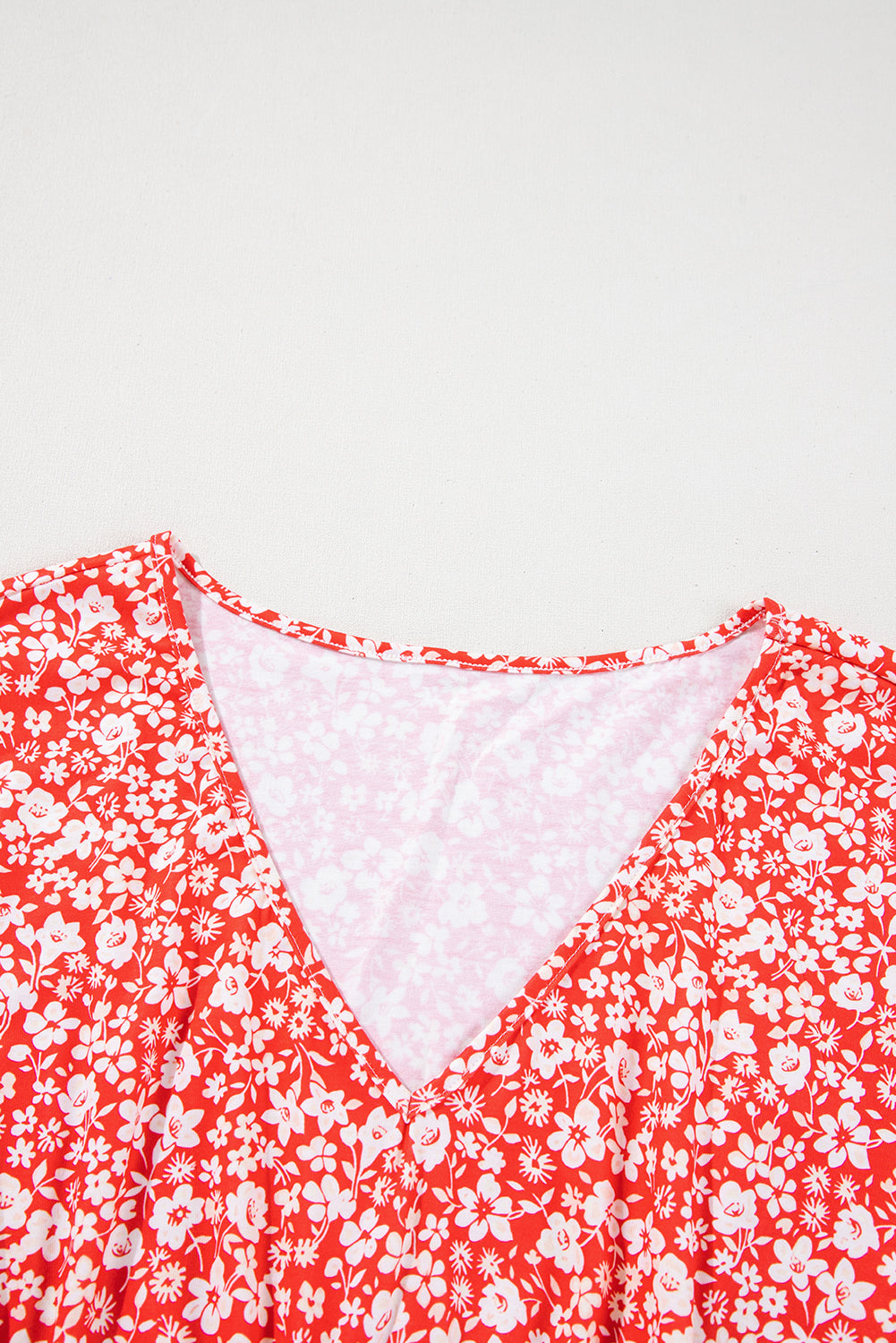 Red Plus Size Floral V Neck Flared Bracelet Sleeve Blouse BB Fashion Outlet