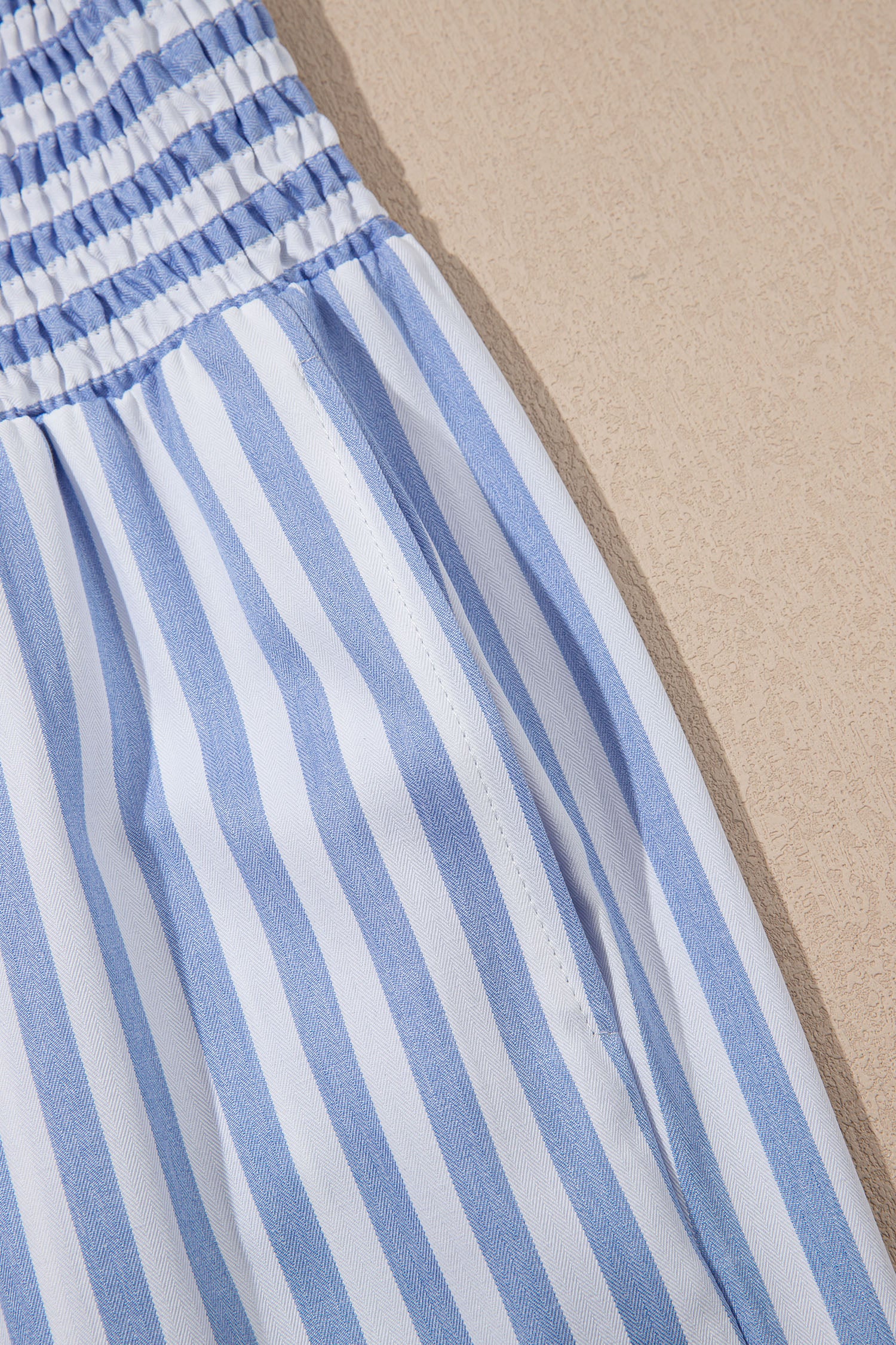 Shirred High Waist Loose Summer Pants – Sky Blue Stripe