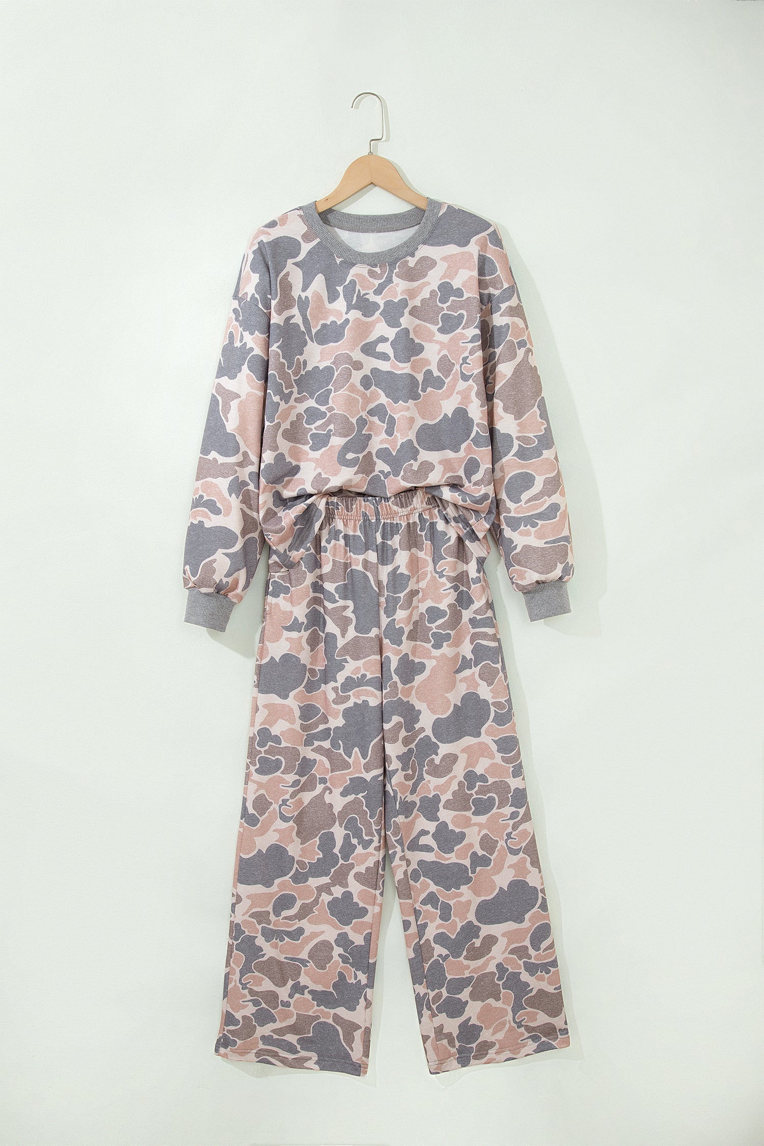 Camouflage Print Long Sleeve Top Loose 2pcs Pants Set – Multicolour