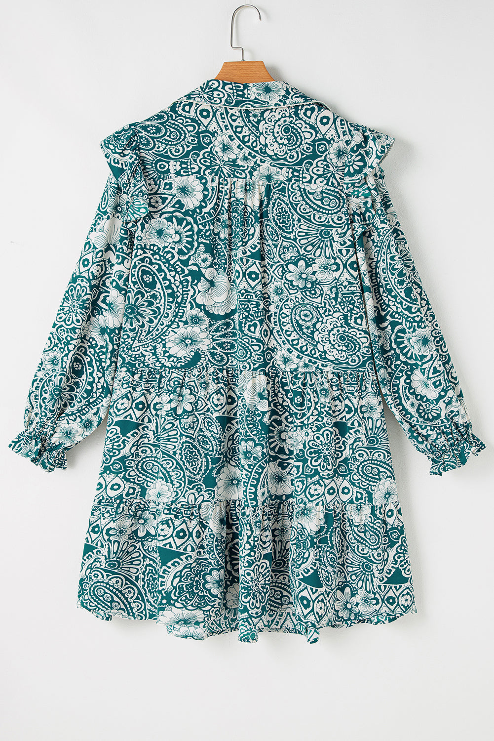 Green Floral Flounce Sleeve Split Neck Plus Size Dress Beagle Boutique Fashion Outlet