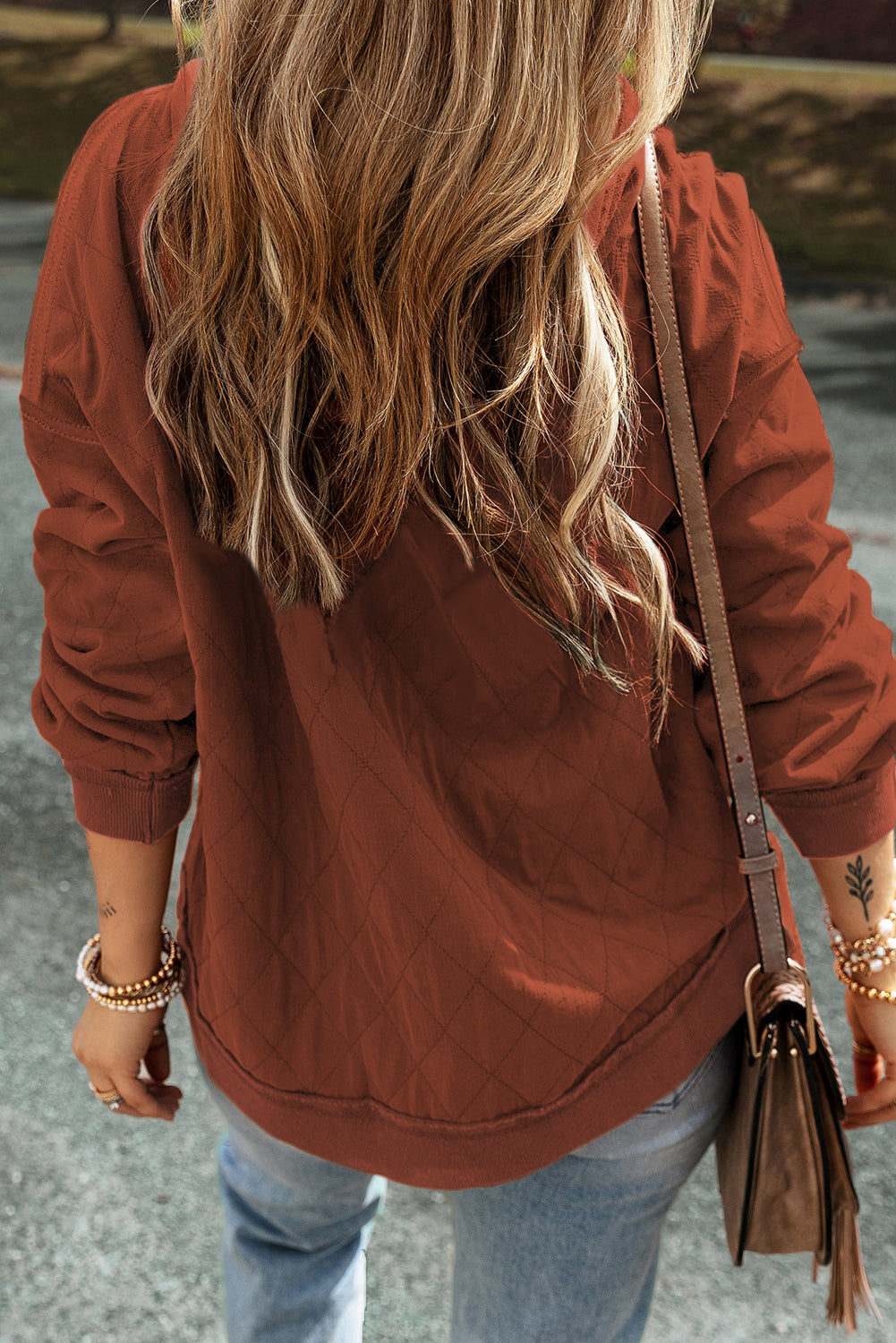 Chestnut Quilted Patchwork Exposed Seam Hoodie eAura