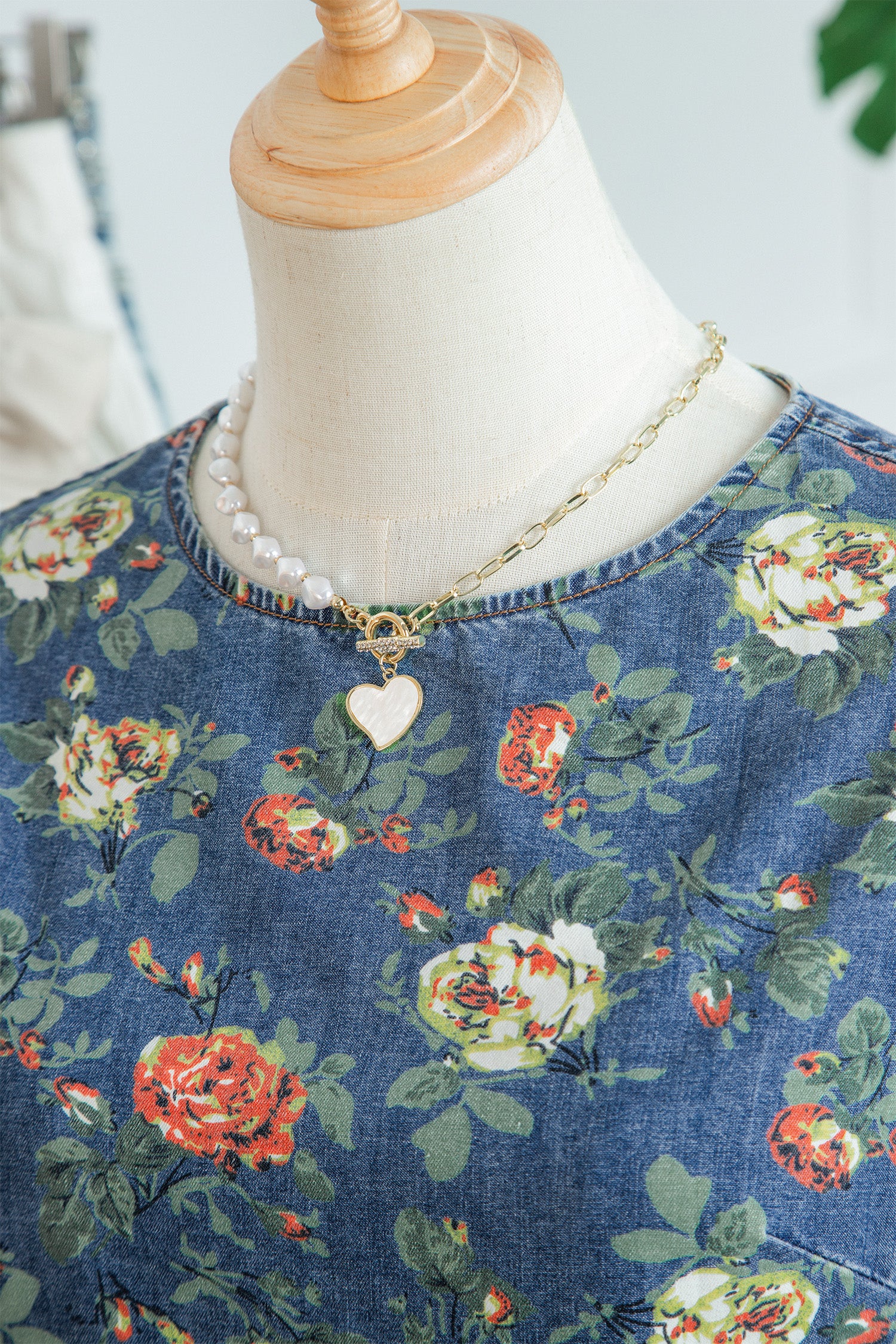 Ruffled Short Sleeve Floral Denim Top