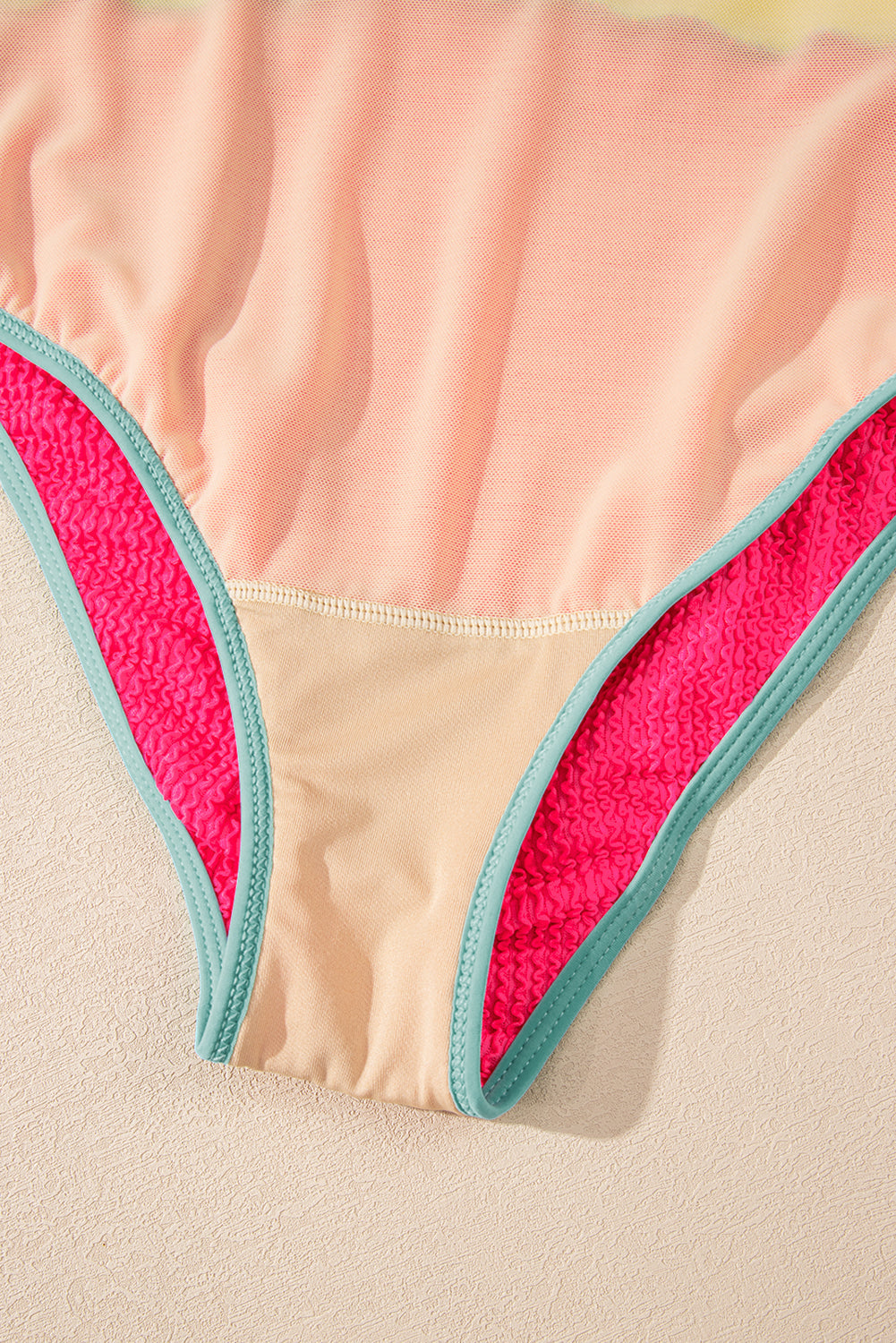 Iceland Blue Textured Color Block Patchwork One Piece Swimsuit - eAura