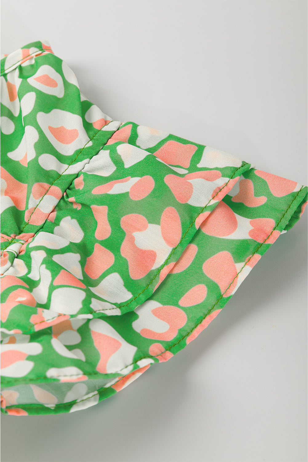 Green Abstract Leopard Tied Front Flutter Sleeve Blouse eAura
