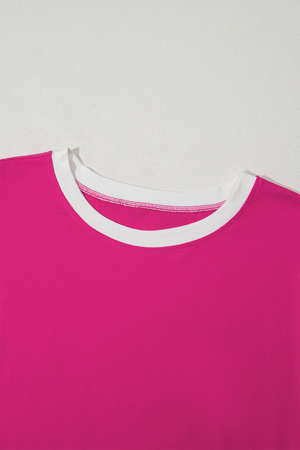 Rose Red Colour Block Patchwork Side Slits Loose Fit T Shirt eAura