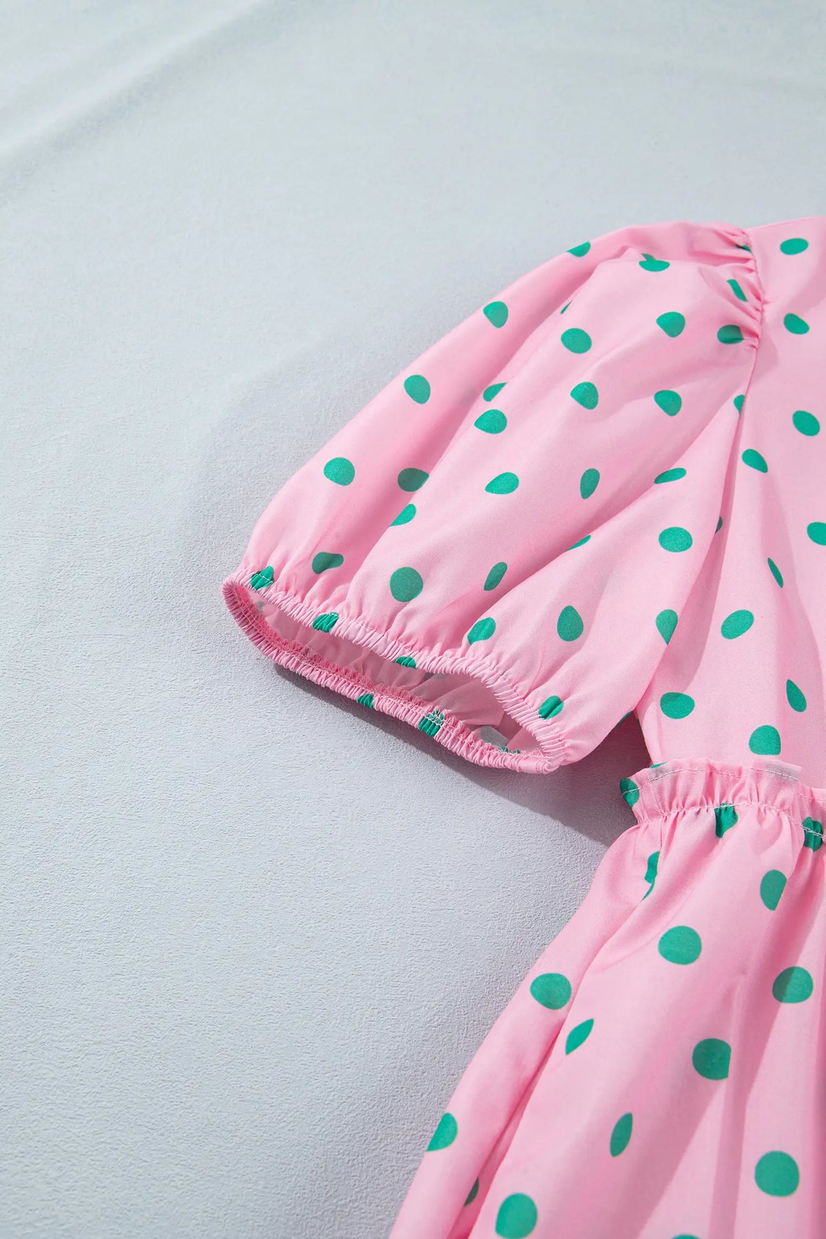 Polka Dot Print V Neck Short Sleeve Tiered Mini Dress – Pink