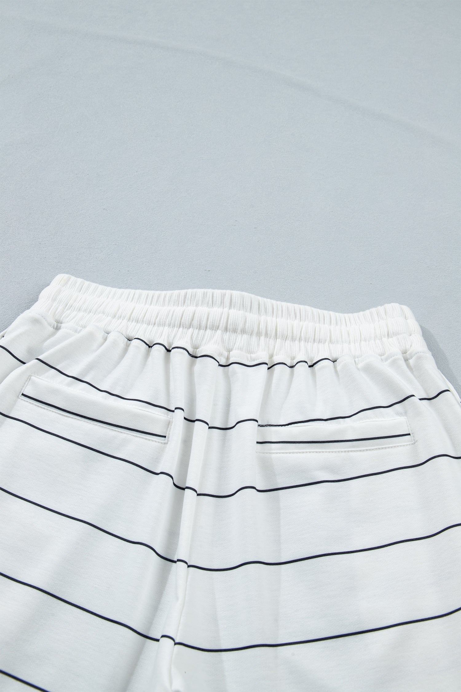 Half Sleeve Tee Drawstring Shorts 2pcs Set – White Stripe