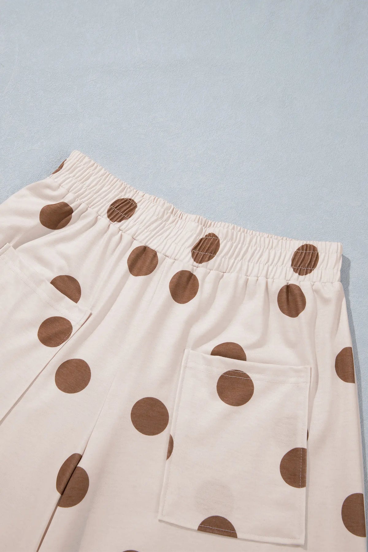 Sky Blue Polka Dot Wide Leg Elastic Waist Casual Pants – Light Blue