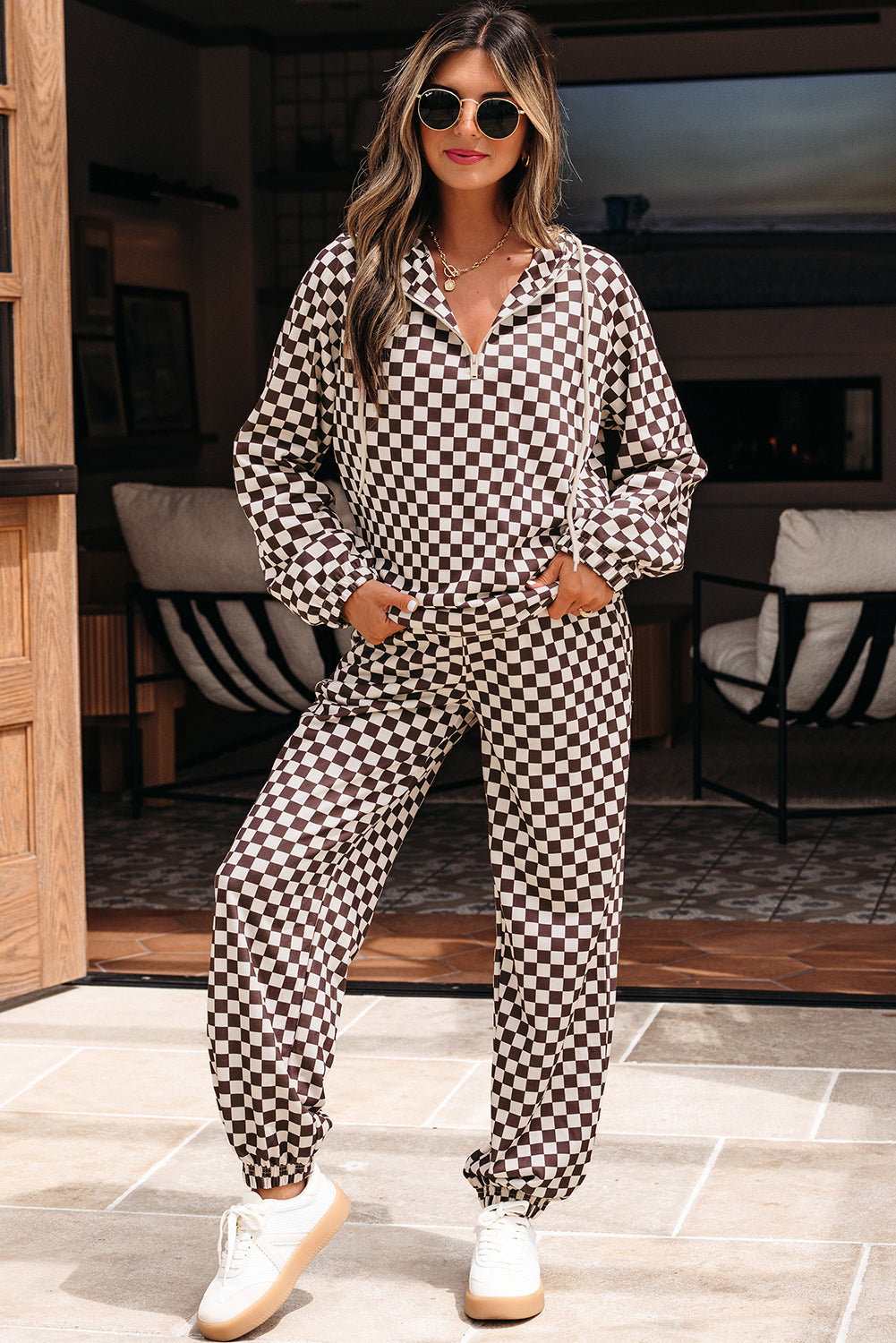 Black Checkered Co-ord Joggers Set eAura