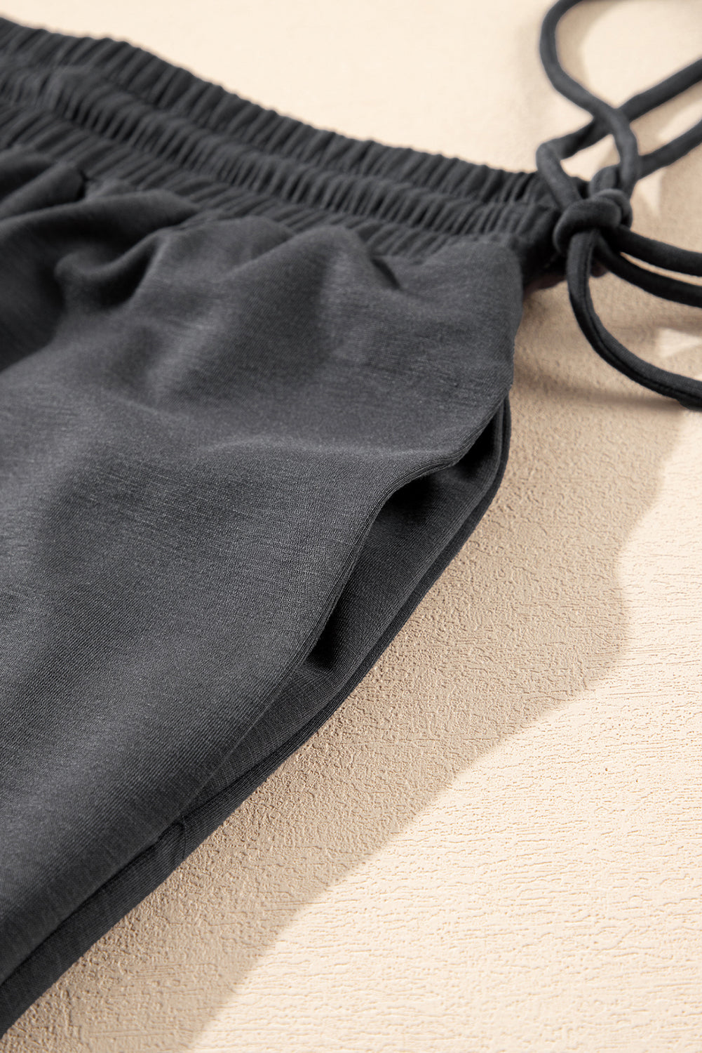 Dark Grey Drawstring Side Crewneck Tee and Loose Trousers Set eAura