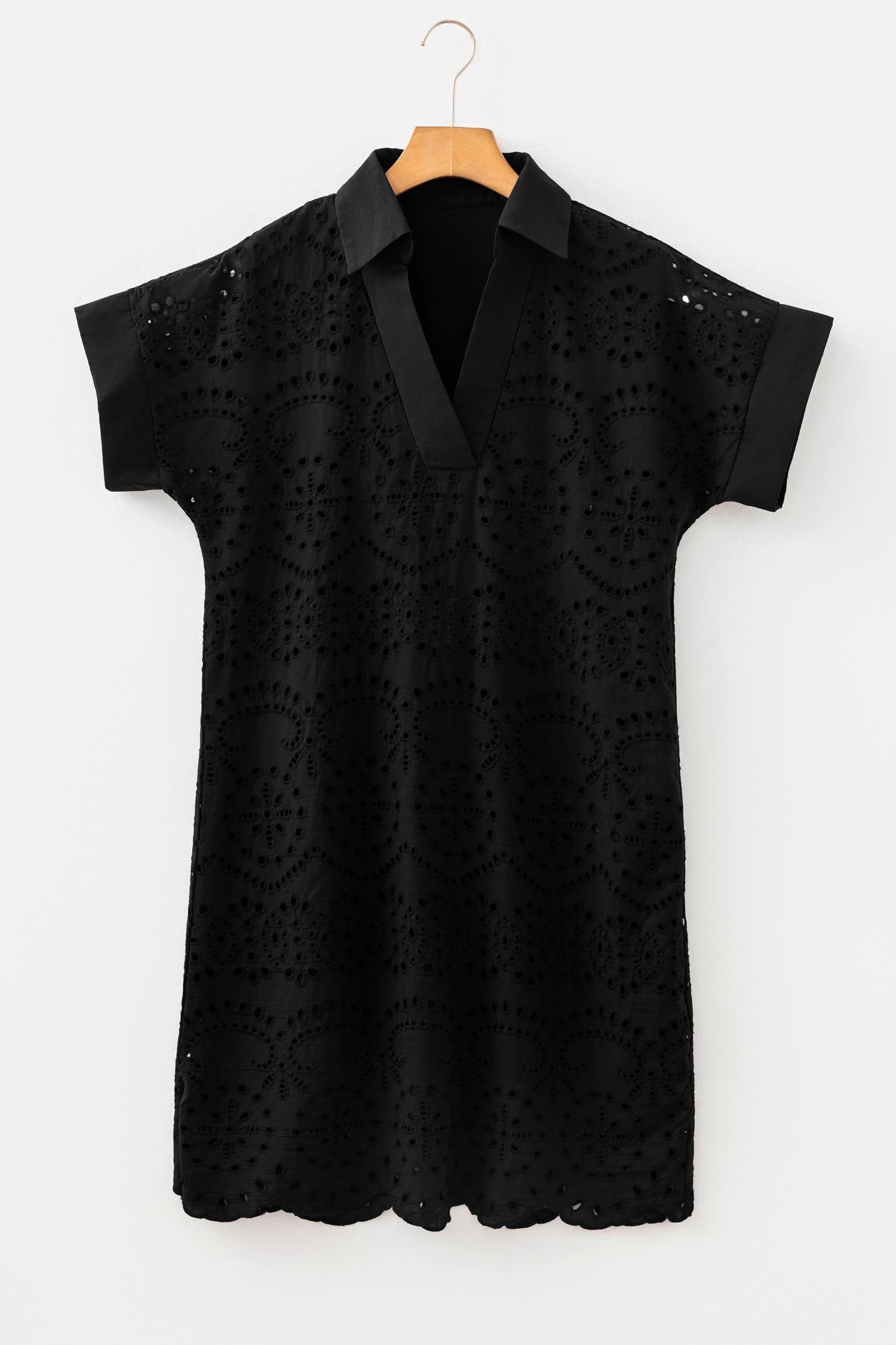 Solid Color Eyelet Embroidered T Shirt Mini Dress – Rose Red