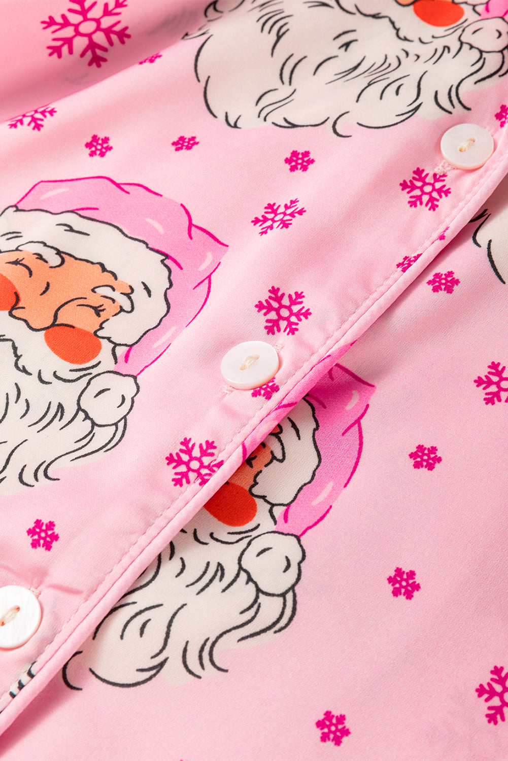 Pink Santa Claus Snowflake Long-Sleeve Shirt Christmas Pyjama Set eAura