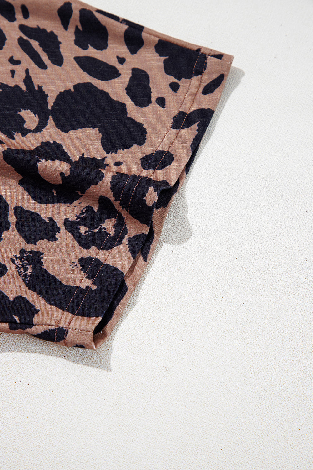 Brown Leopard Print V Neck Half Sleeve Oversized Tee eAura