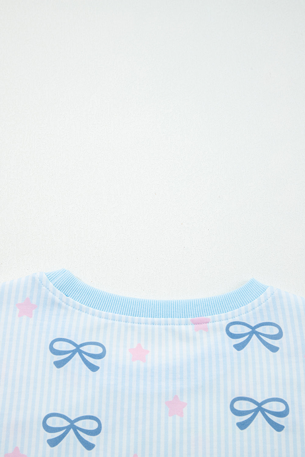 Sky Blue Stripe Bow Star Print Tied Detail 2pcs Lounge Set - eAura