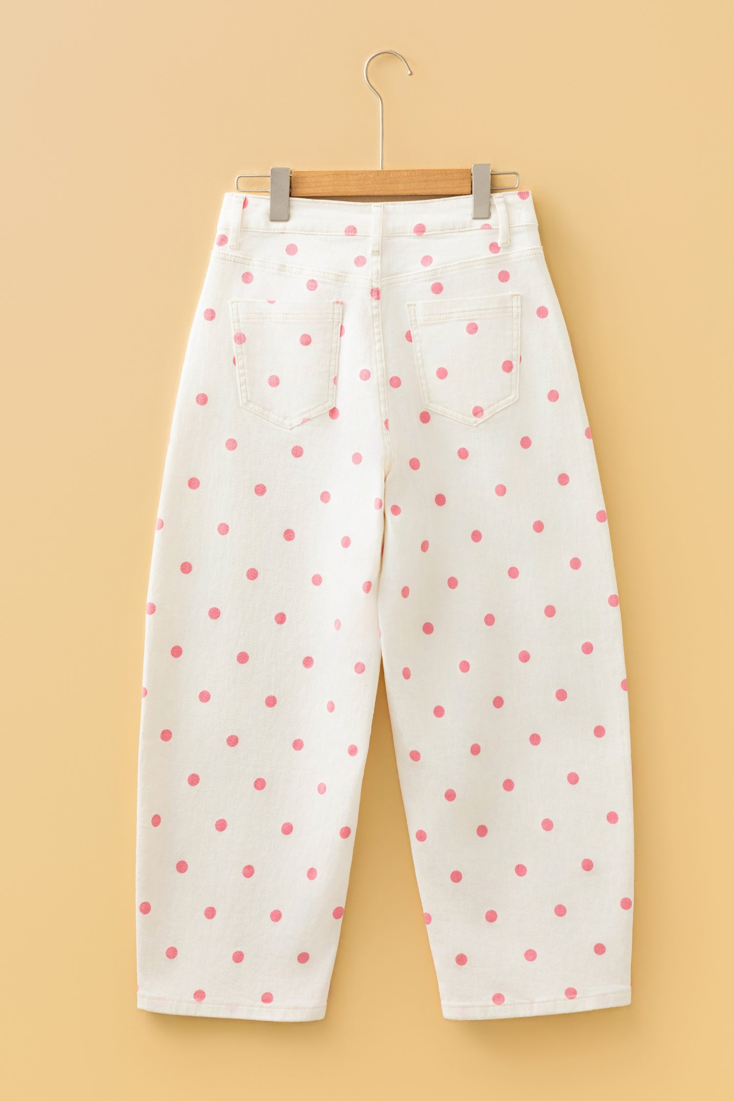 Polka Dot Print Seam Detail Barrel Jeans – Pink